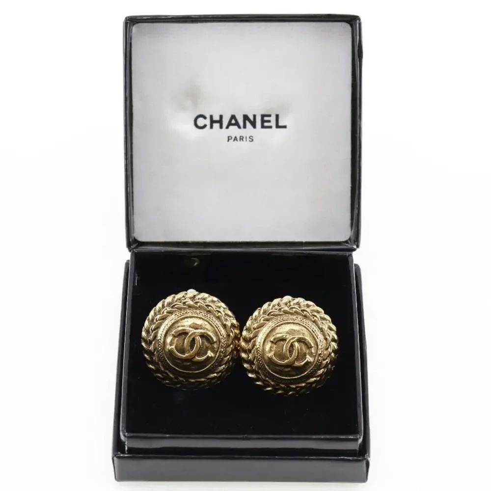 CHANEL Vintage Gold Logo Earrings